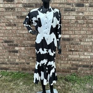 Vintage Blake Adams Cow‎ Print Dress Womens Size 3/4 Western Cowgirl Mermaid Hem